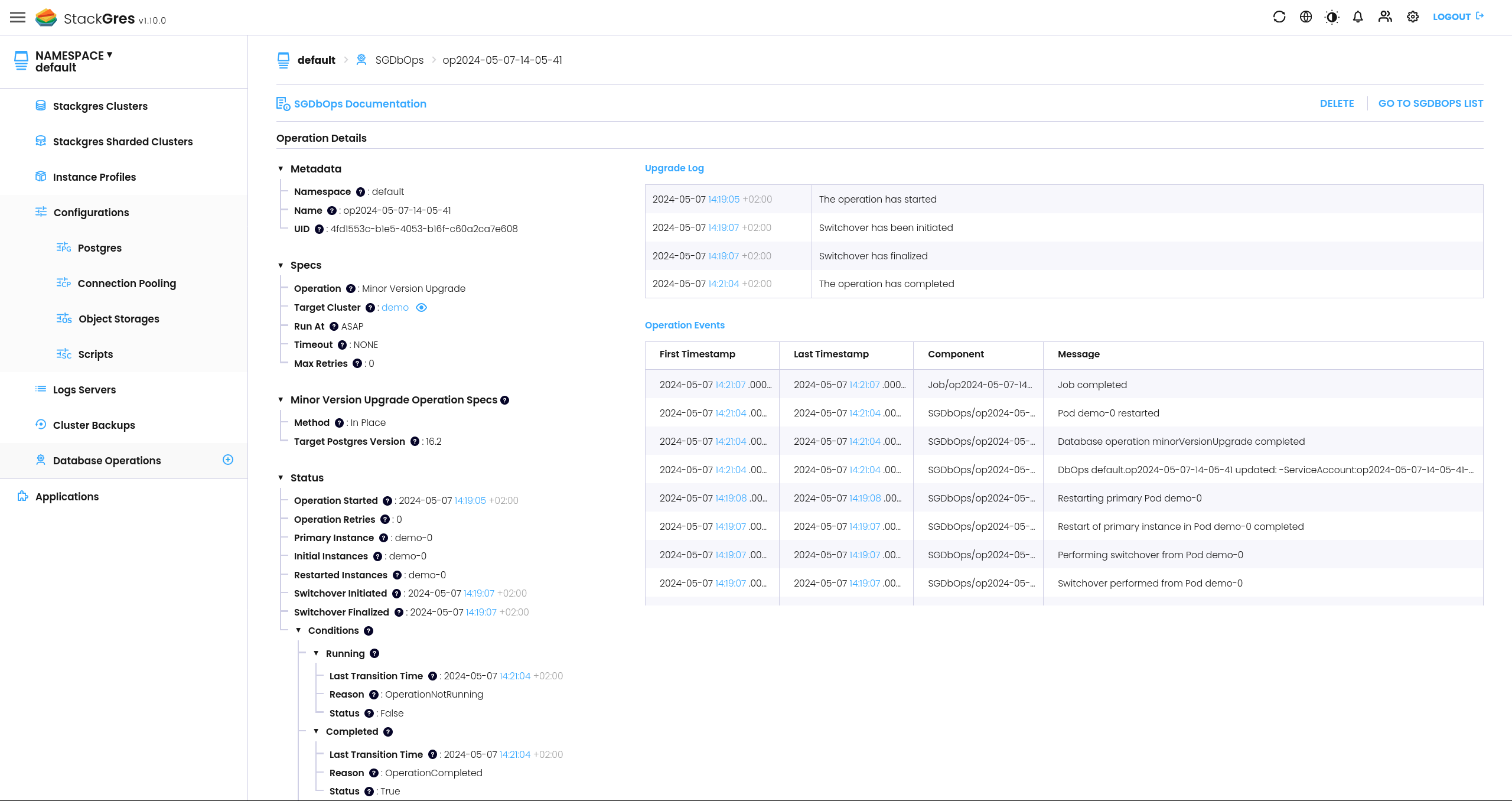 SG Minor version Upgrade log