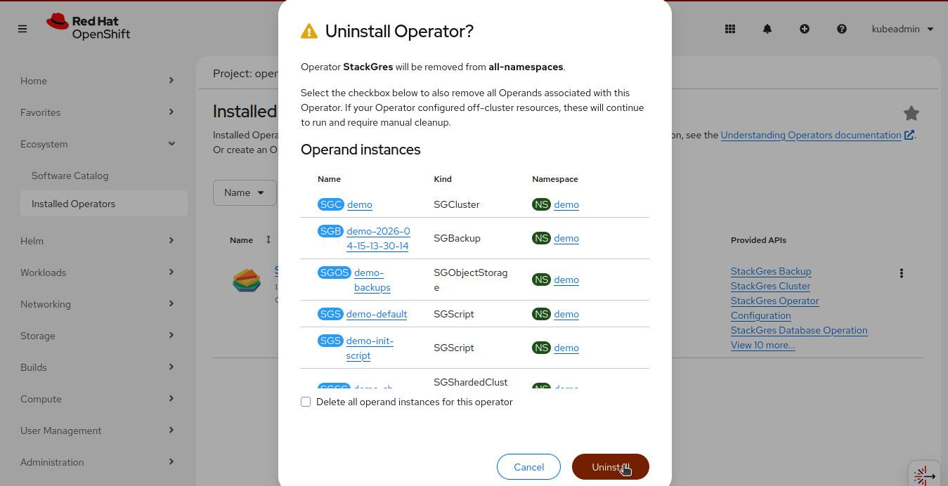 Delete all operand instances