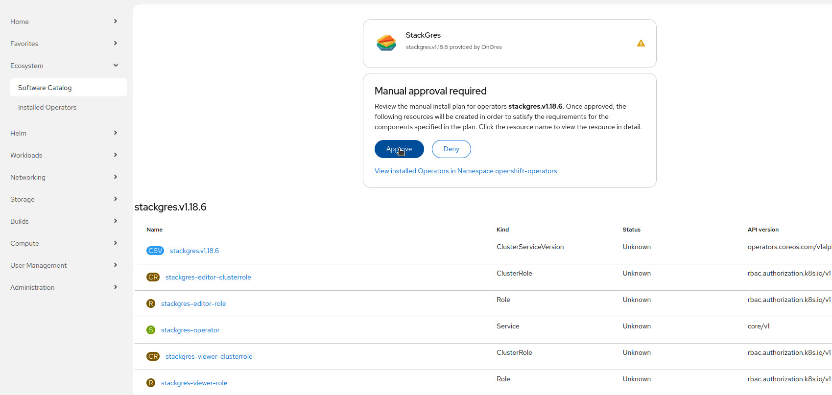 Search the StackGres Operator from the OperatorHub tab